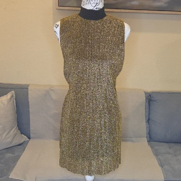 NWT Zara Gold and Black Sleeveless Midi Dress - Picture 5 of 5